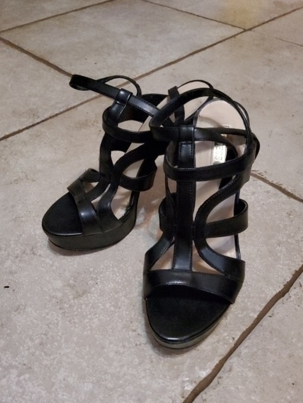 GuessvBlack Strappy Platform Heels - Women